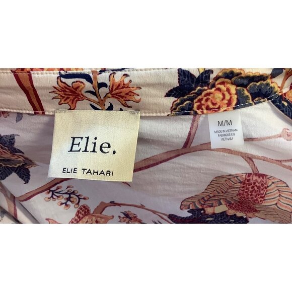 Elie Tahari Floral Puff Sleeve Blouse Womens M Ivory Multicolor Office Siren Cla - Picture 7 of 9